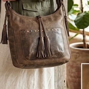 Diba True  Leather Tassel Studded Hobo Shoulder Bag